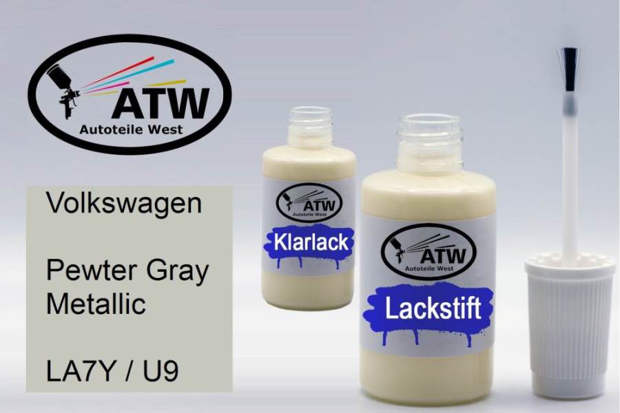 Volkswagen, Pewter Gray Metallic, LA7Y / U9: 20ml Lackstift + 20ml Klarlack - Set, von ATW Autoteile West.